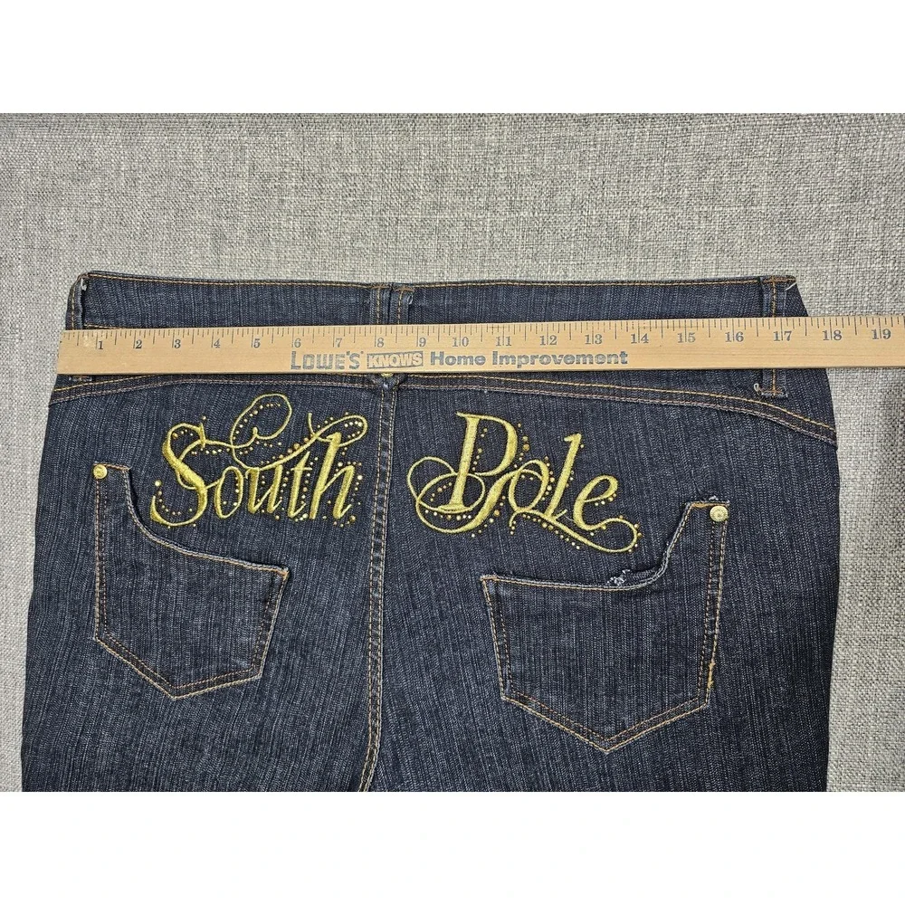 Southpole Denim Bermuda Shorts Womens 16 Dark Wash Stretch Rhinestone Script